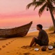 Wooden Boat on Sandy Shore Single